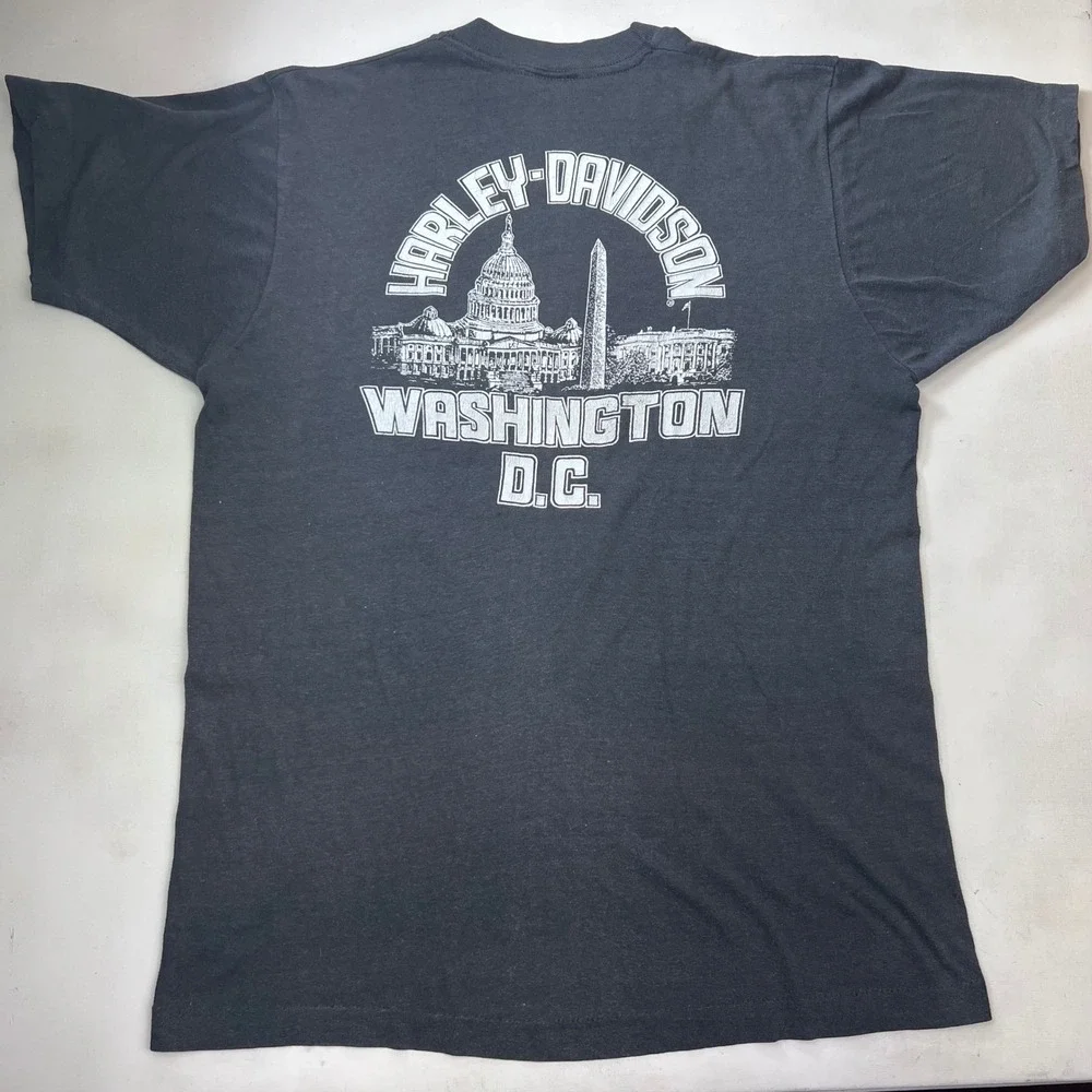 Vtg 1989 Harley Davidson 3D Emblem Eagle Biker T-Shirt XL Black Single Stitch